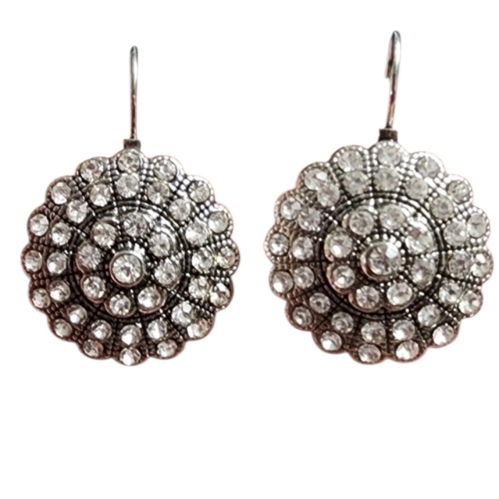 Silvertone Starburst Crystal Earrings